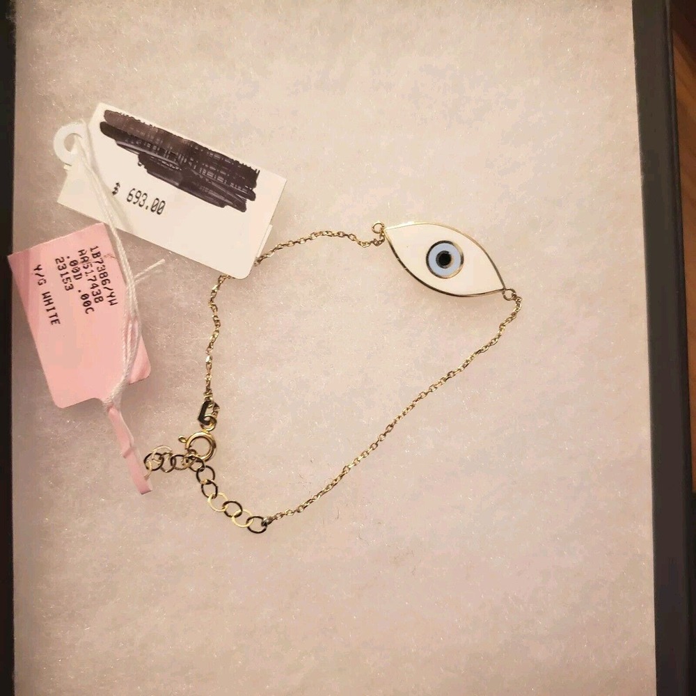 Meira T 14K Yellow Gold & White Enamel Evil Eye Charm Bracelet NEW $693 Chain - Picture 2 of 5